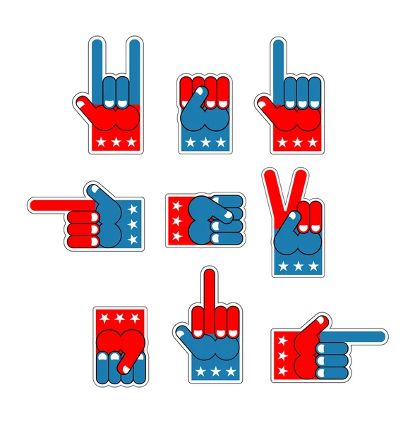 Foam Finger USA patriot. American hand symbol. Expression of emo — Stock vektor