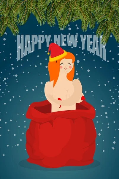 Prostytutka w czerwony worek Świętego Mikołaja. Dorosły noworoczne. Kto — Wektor stockowy