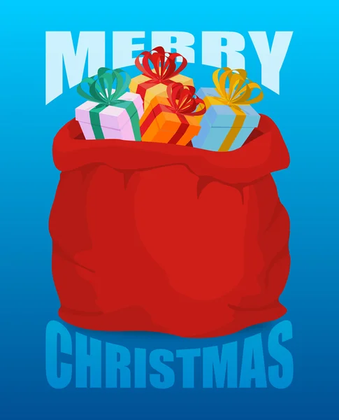 Feliz Navidad Full Santa Claus saco de regalos. Bolsa de con pre — Vector de stock