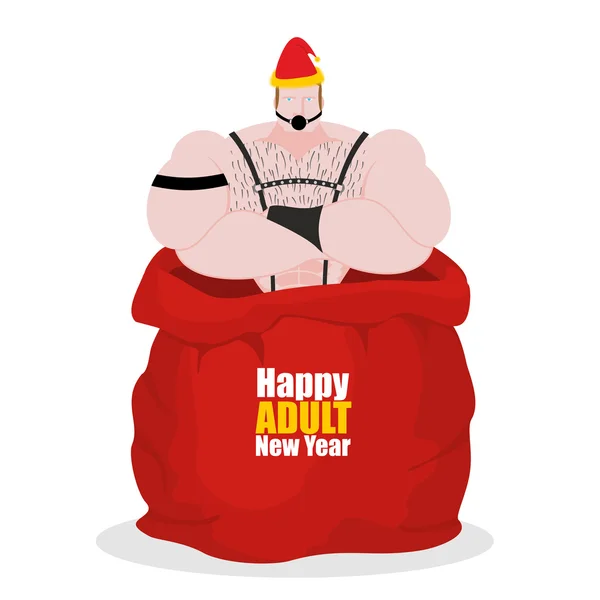 Adult New Year. BDSM slave in red sack of Santa Claus. Adult gif — ストックベクタ