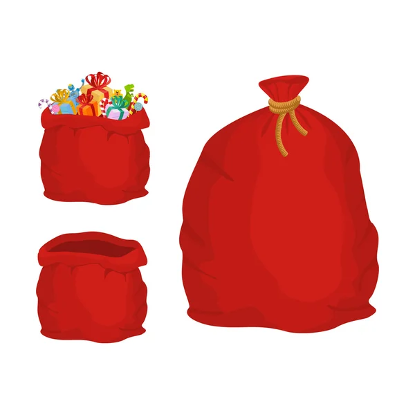 Red sack. Large holiday bag Santa Claus for gifts. Big bagful fo — Stock vektor