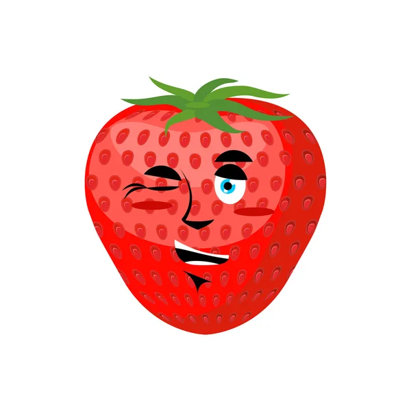 Strawberry winks. Cheerful fruit. Juicy red berry — Διανυσματικό Αρχείο