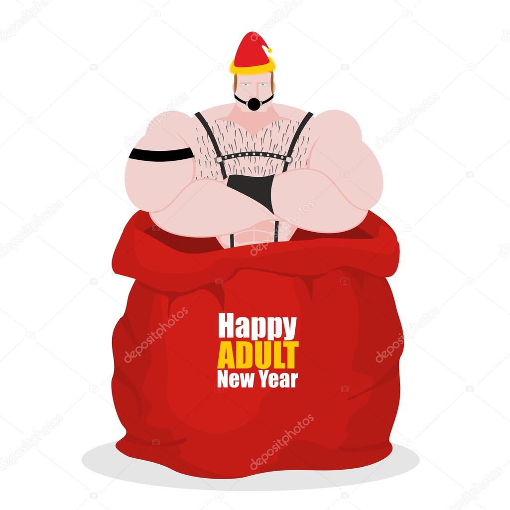 Adult New Year. BDSM slave in red sack of Santa Claus. Adult gif Stock Vector by ©popaukropa 127951194