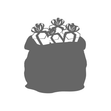 Noel Baba simgesi düz stil çuval. Büyük çanta hediye şablonu ile. S