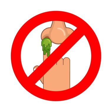 Forbidden to pick nose. Ban booger. Red prohibition sign. Strike clipart