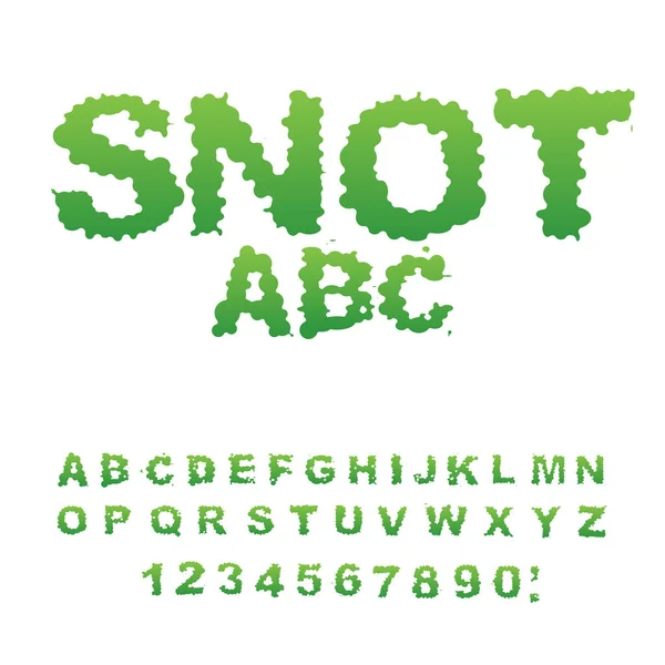 Rotzschrift. Schnüffelalphabet. grüne Schleimbuchstaben. Booger abc. sli — Stockvektor