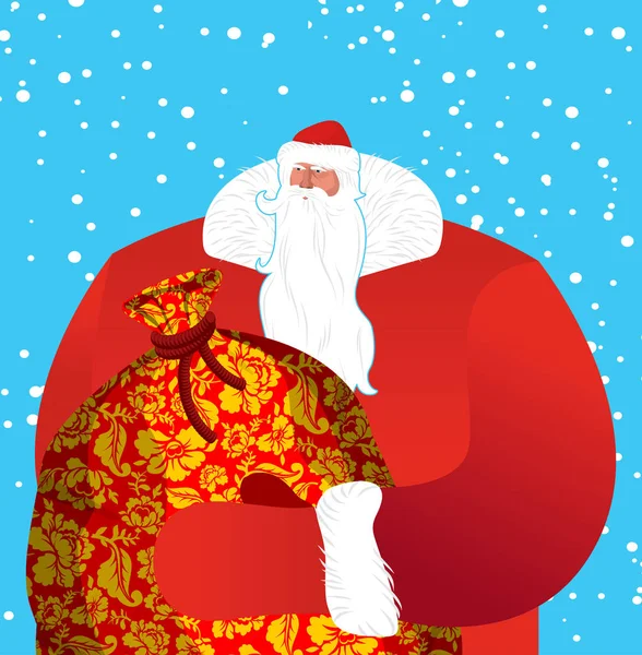 Papá Noel ruso, helada paterna. Bisabuelo en traje rojo — Vector de stock