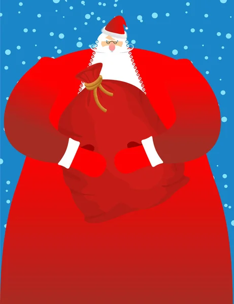 Санта Клаус с мешком подарков. Большая красная праздничная сумка. Великий Великий — стоковый вектор