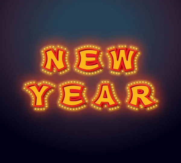 Nouvel An avec lampes signe vintage. Des lettres brillantes. Vintage brillant — Image vectorielle
