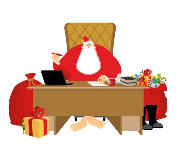 Santa Claus Office. Christmas work. Desk and chair boss. Grandpa