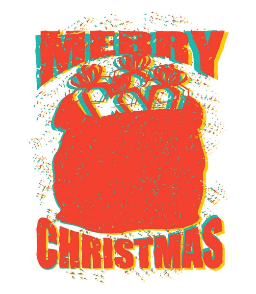 Weihnachtsmanntasche mit Geschenken Grunge-Stil. Big Sack für das neue Jahr. Spray — Stockvektor
