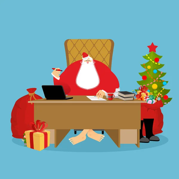 Santa Claus Office. Karácsonyi munka. Asztal és szék főnök. Nagypapa — Stock Vector