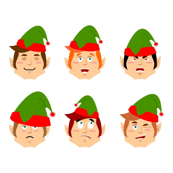 Weihnachtselfen-Emoji. Emotionen gesetzt. aggressiver und guter Helfer — Stockvektor