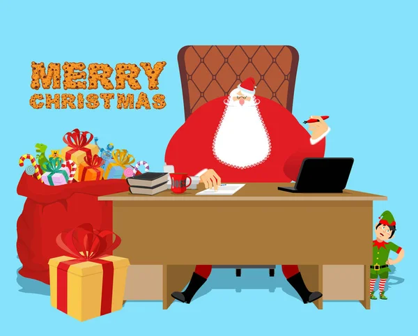 Santa Claus Office. Christmas arbete. Skrivbord och stol boss. Morfar — Stock vektor
