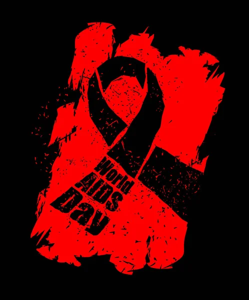 Эмблема Всемирного дня борьбы со СПИДом. Красная лента в стиле гранж. Мбаппе и А. — стоковый вектор