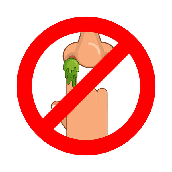 Forbidden to pick nose. Ban booger. Red prohibition sign. Strike