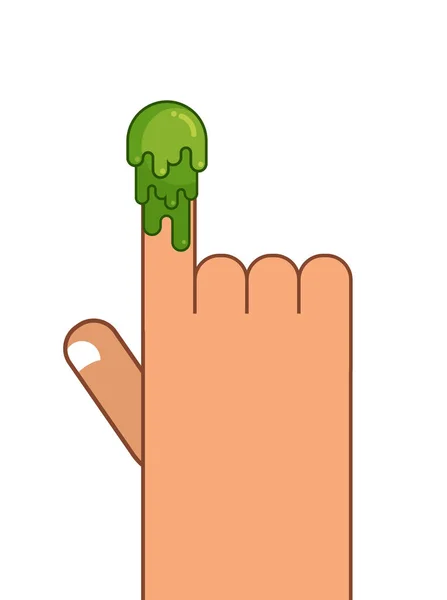 Booger e Hand. Um ranho no dedo. Escolha o seu nariz snivel. Verde sl —  Vetores de Stock