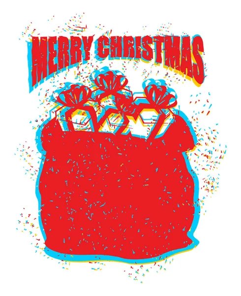 Santa Claus rote Tasche im Grunge-Stil. Spray und Kratzer. Lärm — Stockvektor