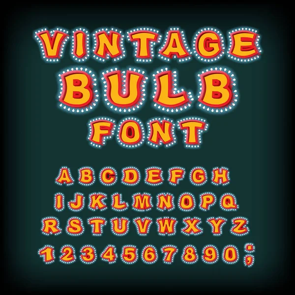 Vintage lamp lettertype. Gloeiende brieven. Retro alfabet met lampen. G — Stockvector