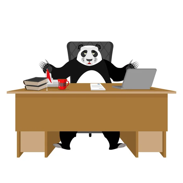 Jefe chino. Panda sentado en una oficina. Empresario de China — Archivo Imágenes Vectoriales