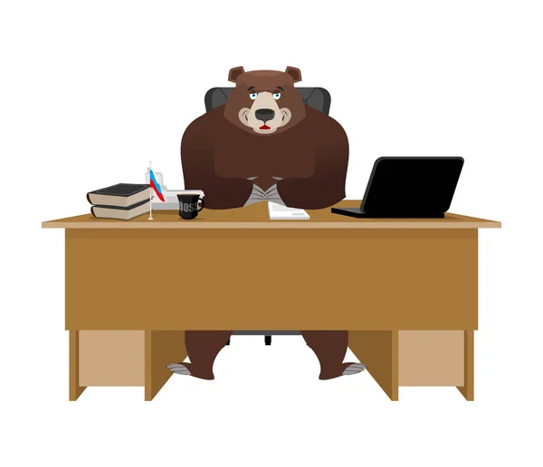 Empresario de Rusia. Oso sentado en una oficina. Rusa grande — Vector de stock