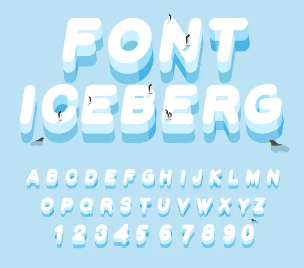 Айсберг шрифт. 3D буквы льда. Ледовая буква алфавита. Азбука сно — стоковый вектор