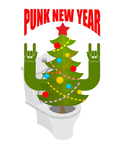 Punk Año Nuevo. Pisos de abeto decorados en inodoro. hostil b — Vector de stock