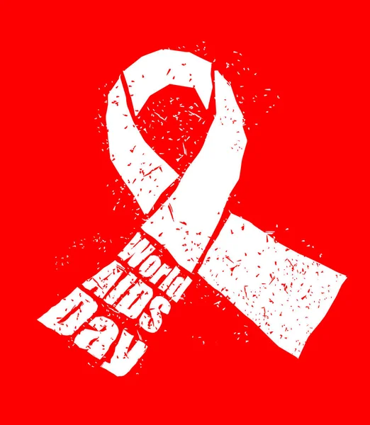 World AIDS Day in grunge style emblem. Red ribbon logo. Spray an — Stock Vector
