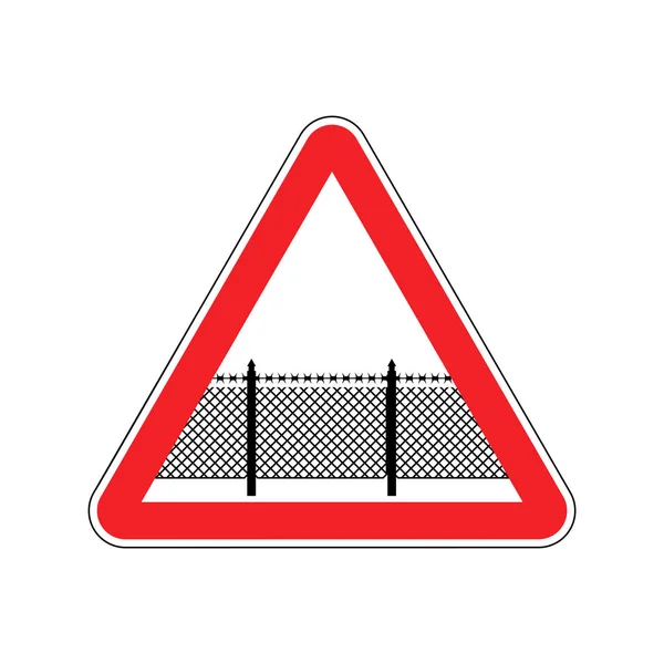 Señal de advertencia atención con cerca de alambre de púas. Nota frontera en ro — Vector de stock