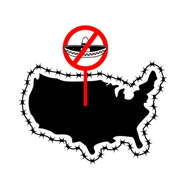 EUA fecha fronteira com o México. Pára o Sombrero. Mapa da América com — Vetor de Stock