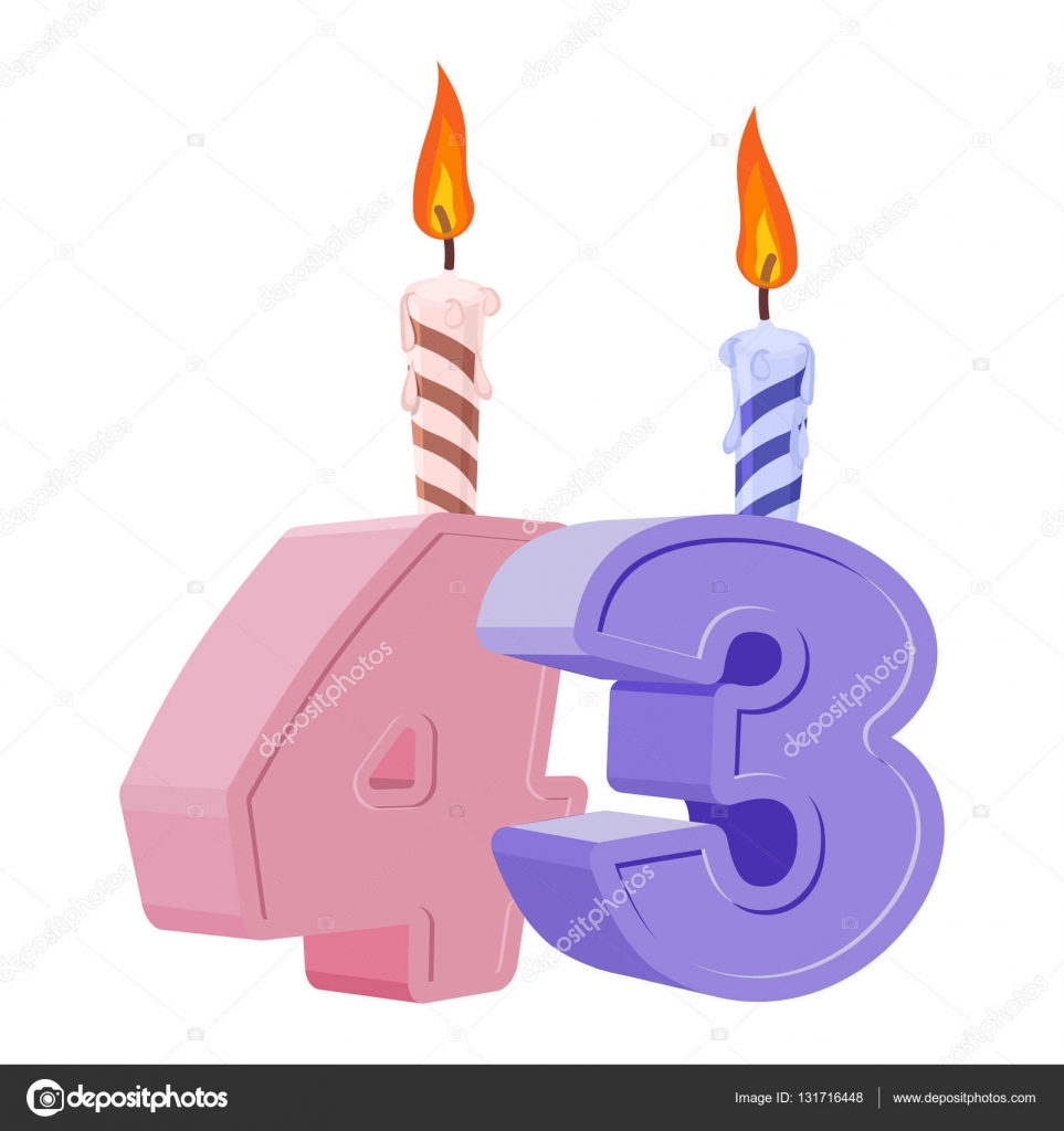 43 years birthday. Number with festive candle for holiday cake. Forty three Anniversary — Vector by popaukropa