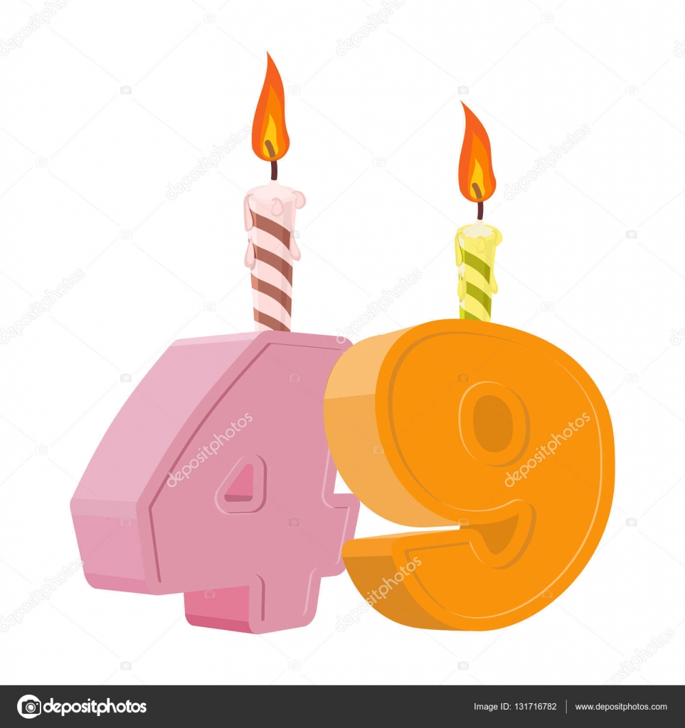 49 years birthday. Number with festive candle for holiday cake. Forty nine Anniversary — Vector by popaukropa