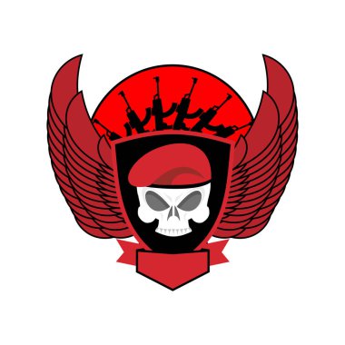Askeri amblemi kafatası bere içinde. Kanatları ve silahlar. Ordu logosu. S