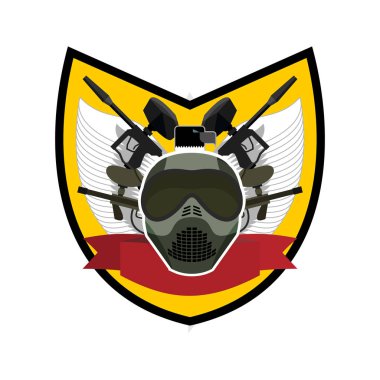 Paintball logosunu görmeniz gerekir. Askeri amblemi. Ordu işareti. Kask ve silah. 