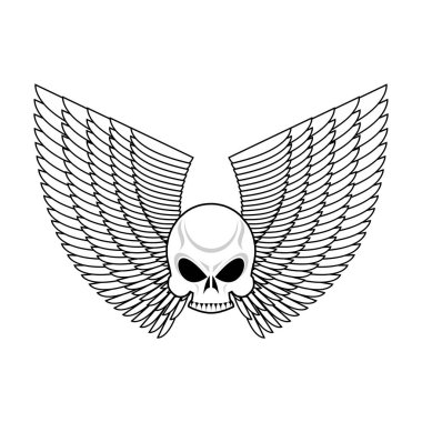 Kafatası kanatları amblemi ile. Uçan iskelet baş logo