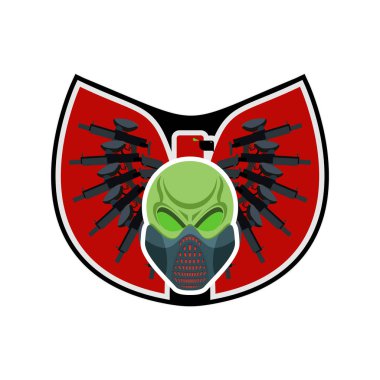 Paintball logosunu görmeniz gerekir. Askeri amblemi. Ordu işareti. Koruyucu kafatasında 