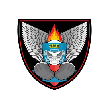 Boks logosunu görmeniz gerekir. Spor amblemi. Kafatası ve boks eldivenleri. Koruyucu 