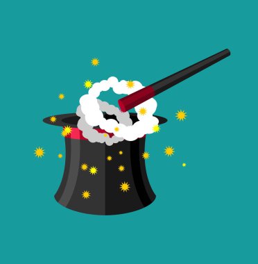 İllüzyonist şapka ve sihirli değnek. Sihirbaz Aksesuar