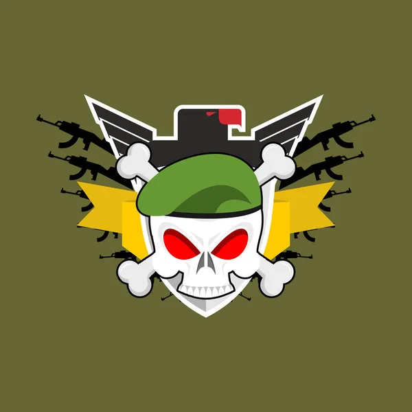 Katonai jelvény koponya Beret. Szárnyak és fegyverek. Hadsereg logó. S — Stock Vector