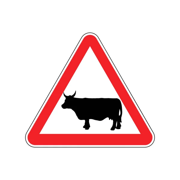 Krowa czerwony znak ostrzegawczy. Gospodarstwo zagrożenia uwagę symbol. Niebezpieczeństwo road — Wektor stockowy