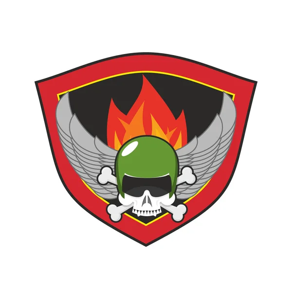 Emblème militaire. Logo de l'armée. Insigne de soldat. Crâne en béret. Aile — Image vectorielle