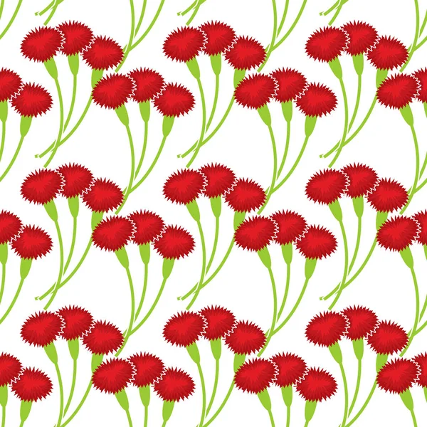 Nelkennahtloses Muster. Blumenstrauß Hintergrund. drei rote Blumen als Schmuck — Stockvektor