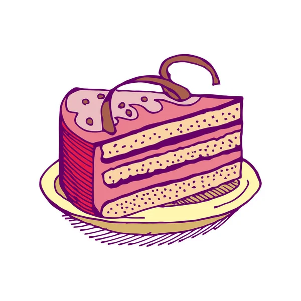 一块蛋糕在板上。孤立的馅饼。在白色背景上的甜点 — 图库矢量图片