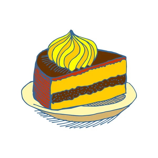 Κομμάτι του κέικ στο πιάτο. πίτα απομονωμένη. Επιδόρπιο από λευκό backgroun — Διανυσματικό Αρχείο