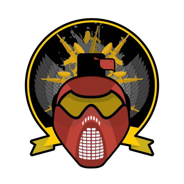 Bitva logo. Paintball helmu a zbraně. Vojenský znak. Armáda — Stockový vektor
