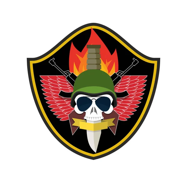 Logo del ejército Skull. Insignia de soldados. Un emblema militar. Alas y pesas — Archivo Imágenes Vectoriales