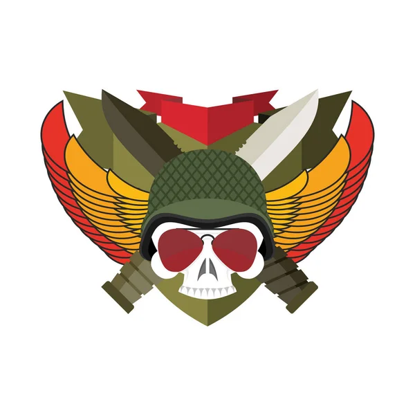 Emblema militar Calavera en boina. Alas y armas. Logo del ejército. S — Archivo Imágenes Vectoriales