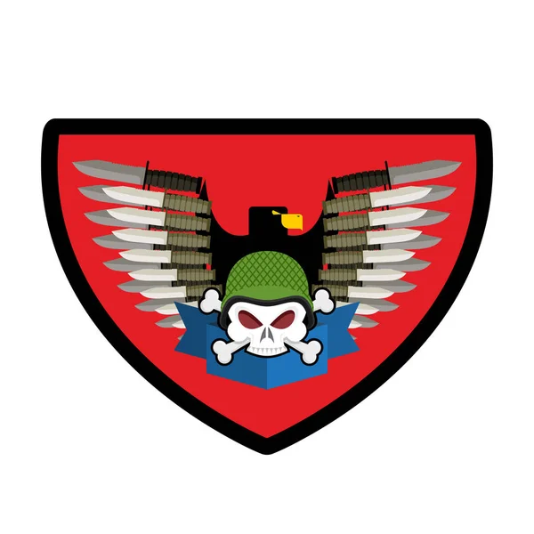 Logo del ejército Skull. Insignia de soldados. Un emblema militar. Alas y pesas — Vector de stock