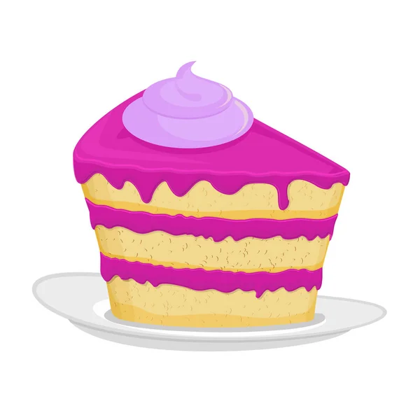 一块蛋糕在板上。孤立的馅饼。在白色背景上的甜点 — 图库矢量图片