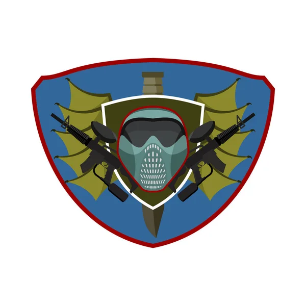 Paintball logo. Vojenský znak. Armádní znamení. Helma a zbraně. — Stockový vektor